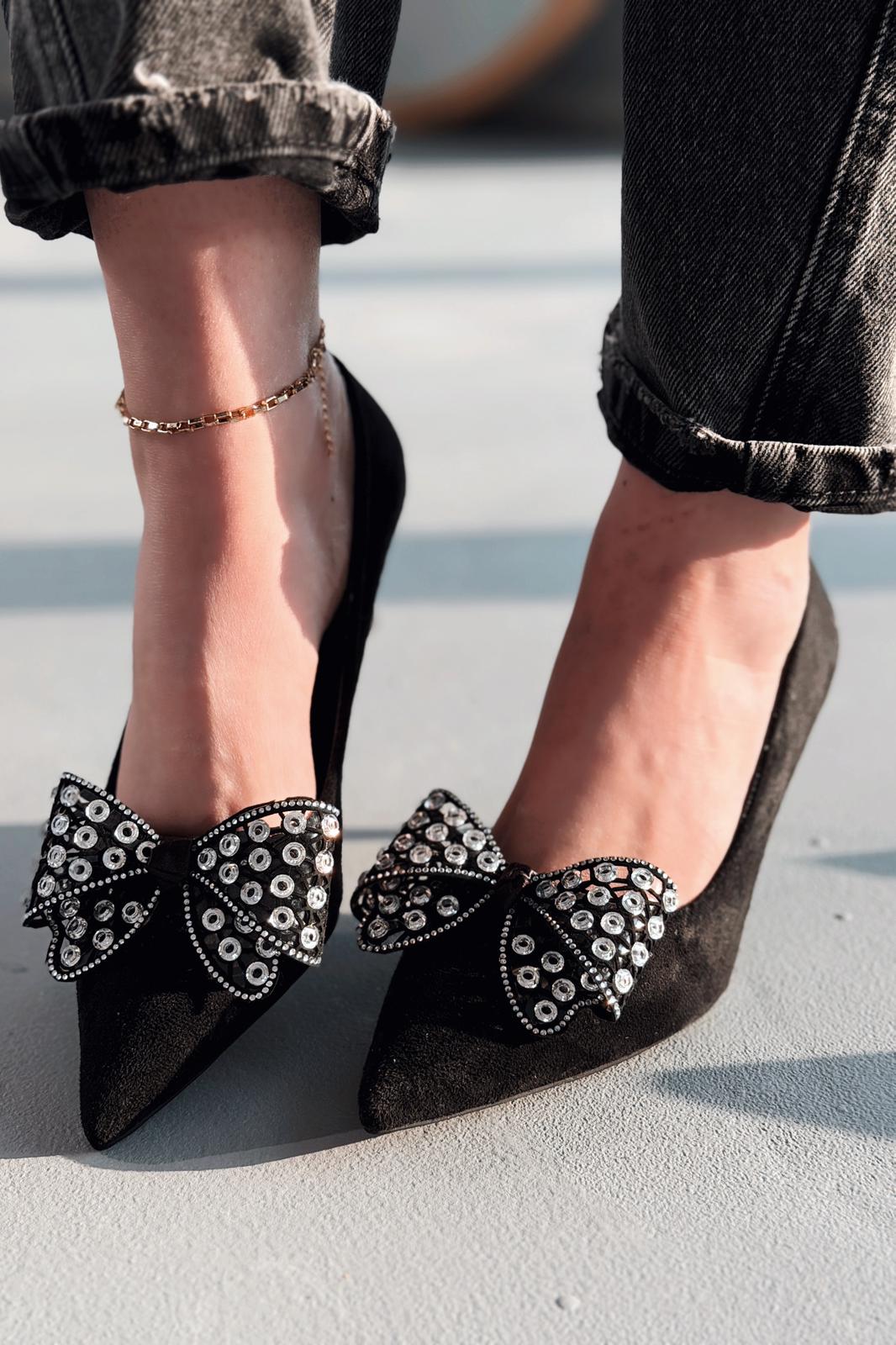 Sorexa Black Suede Bow Detail Women's Stilettos