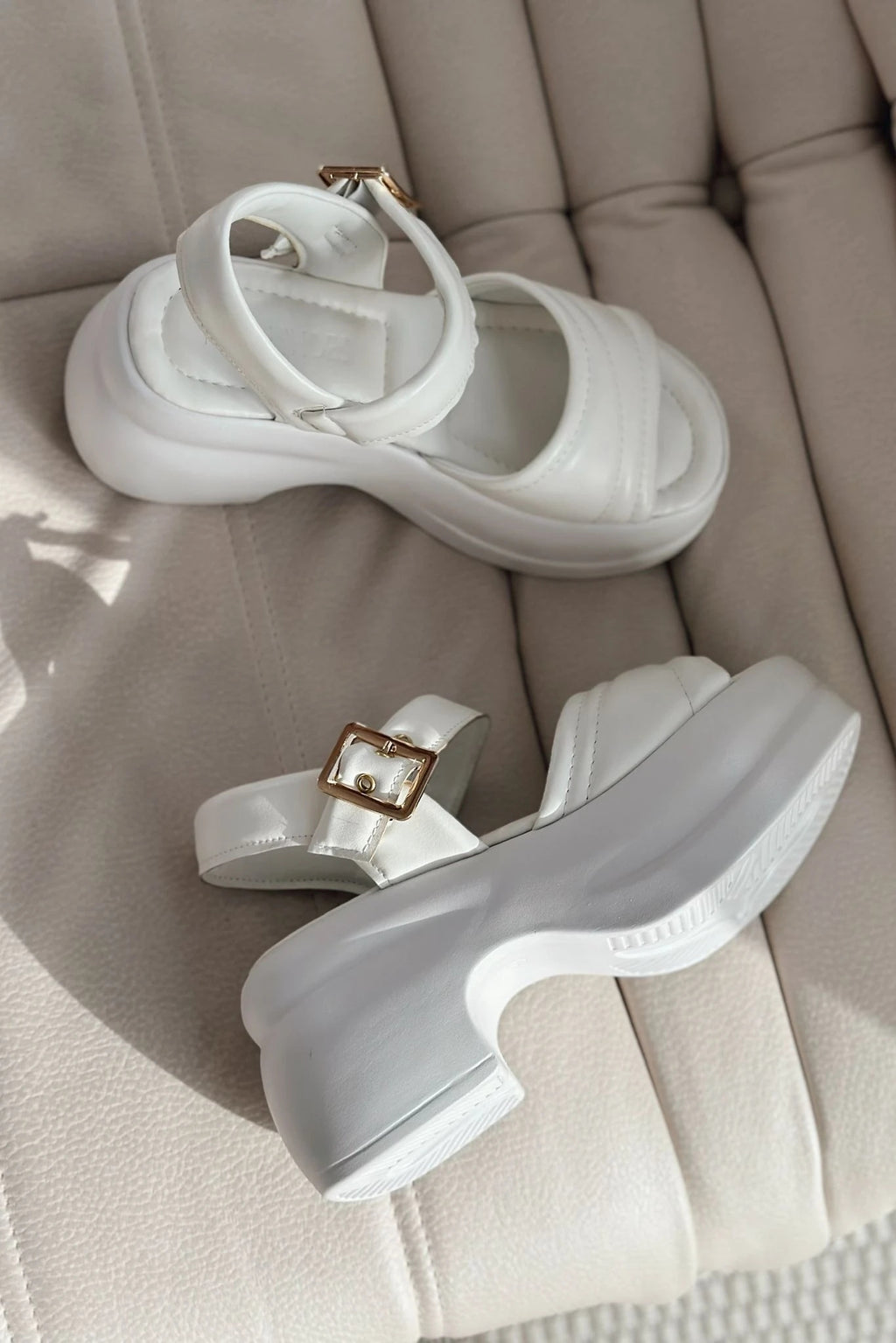 Pofins White Faux Leather Women's Sandals