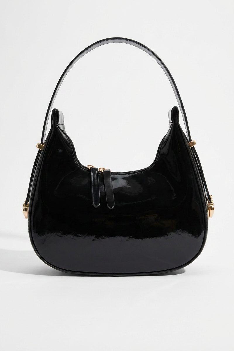 Sermic Black Patent Faux Leather Women's Handbag