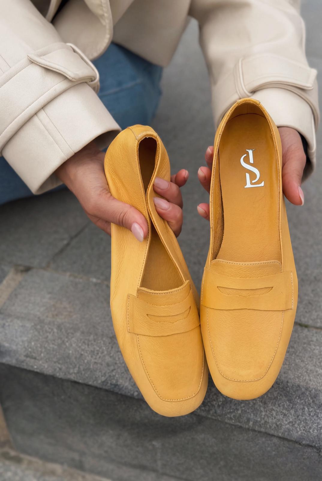 Melniel Yellow Genuine Leather Women's Loafers