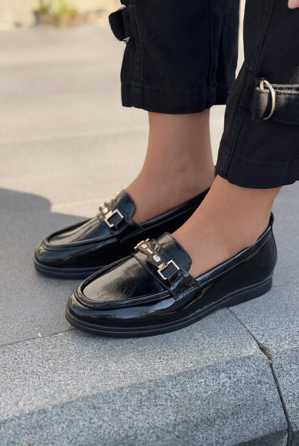 Toler Black Patent Faux Leather Women's Loafers