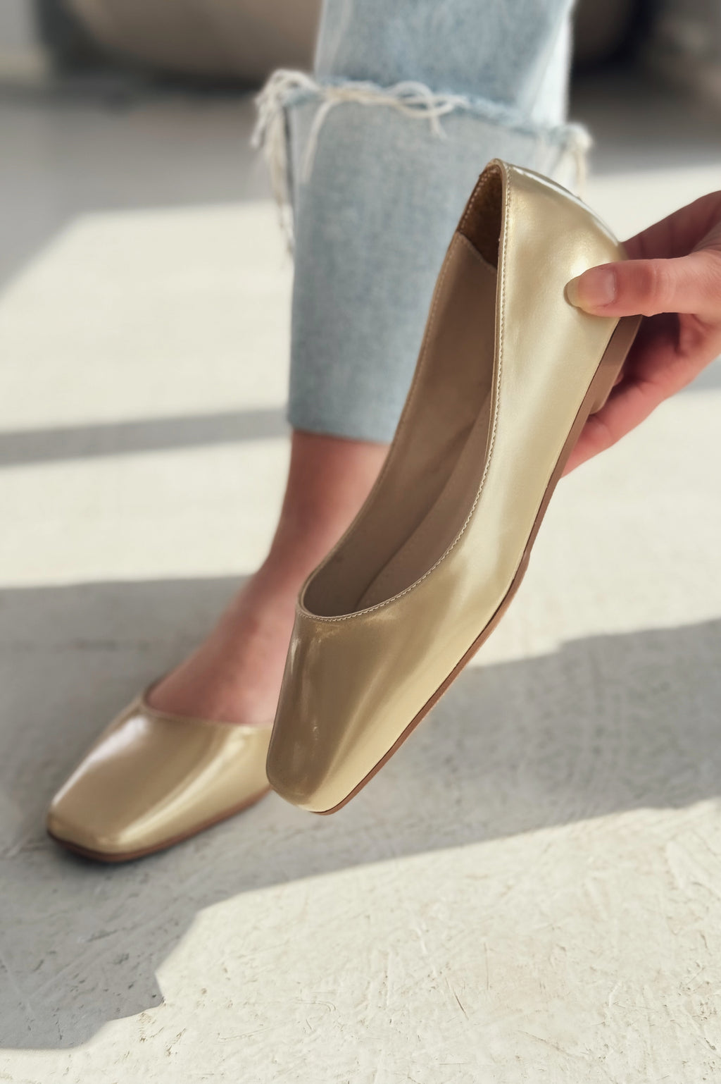 Canris Gold Faux Leather Women's Square Toe Mary Jane Flats