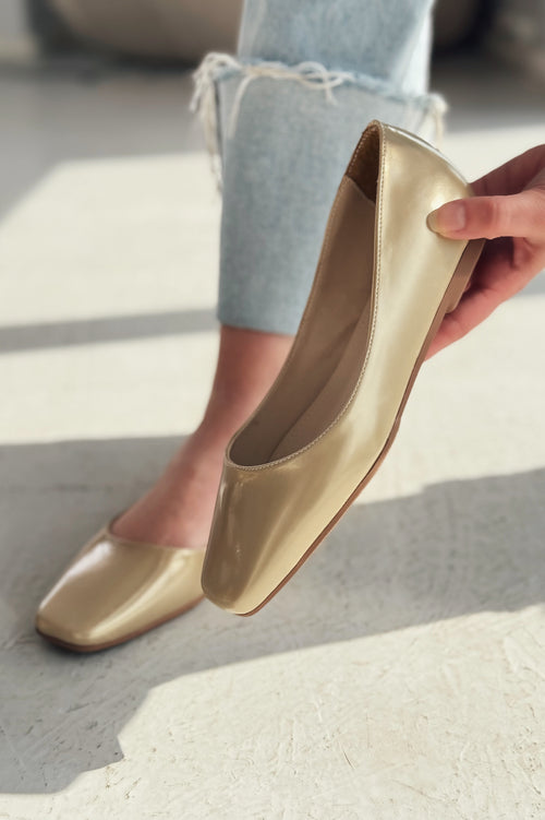 Canris Gold Faux Leather Women's Square Toe Mary Jane Flats