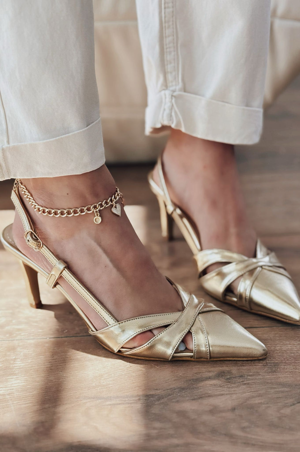 Peraps Gold Patent Faux Leather Women's Stilettos