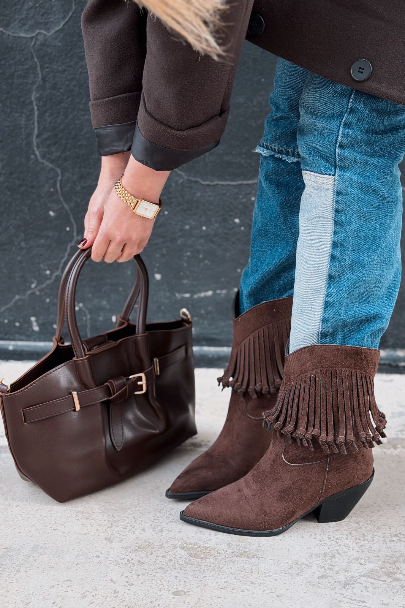 Iserne Women's Cowboy Boots Light Brown Suede Fringed