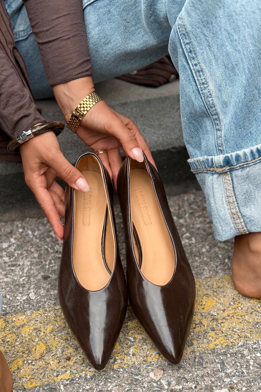 Seranis Light Brown Crinkle Patent Leather Stilettos