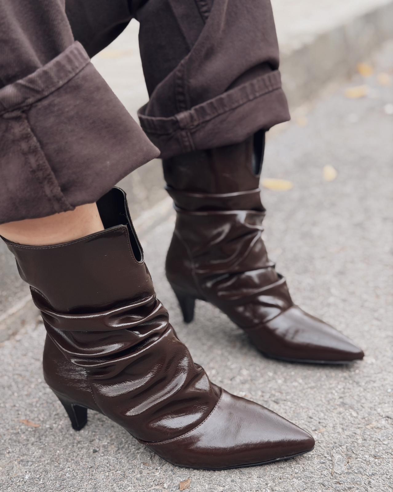 Corlin Women's Pumps Pleated Boots Light Brown Crinkle Patent Faux Leather
