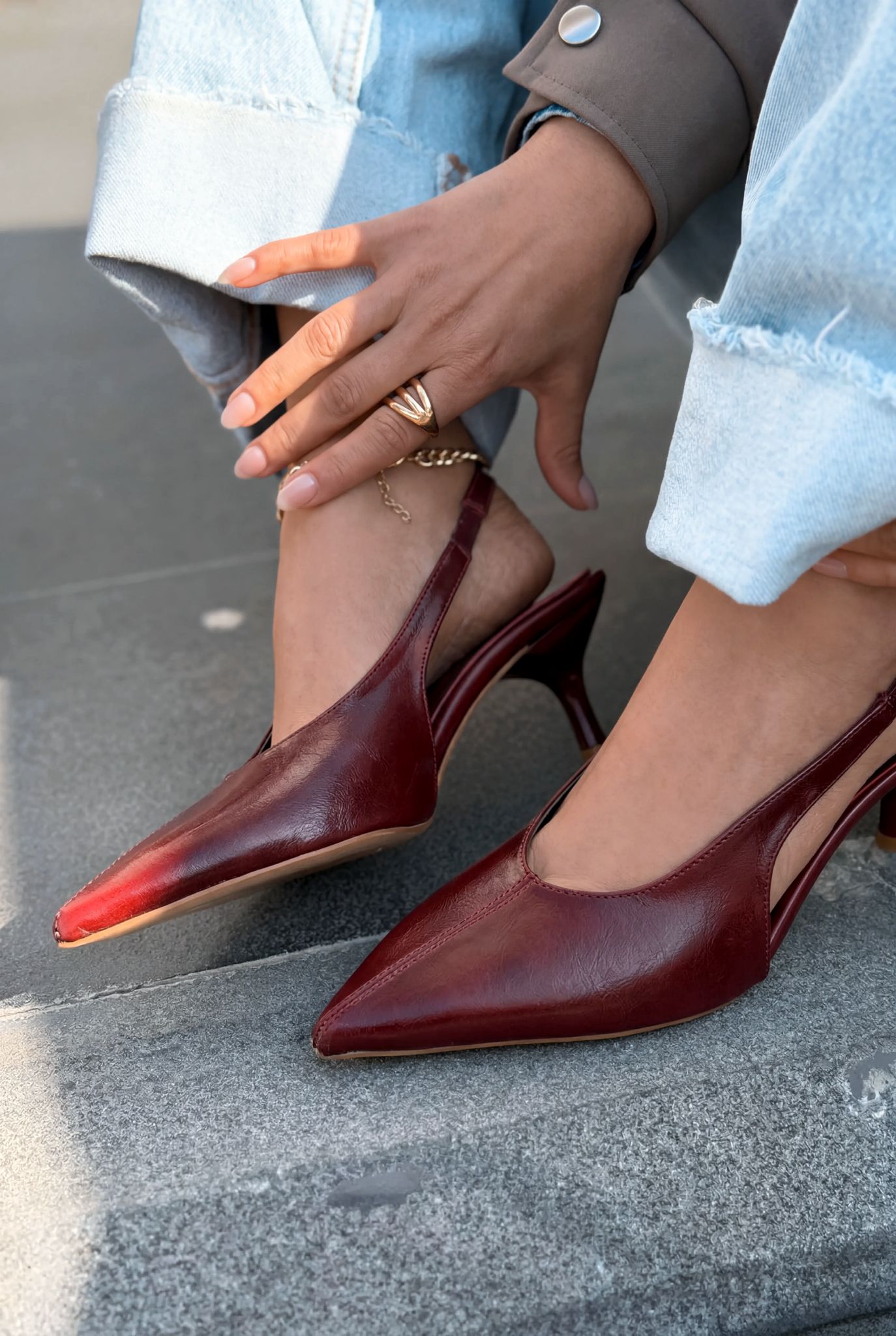 Navore Burgundy Crinkled Faux Leather Women's Stilettos