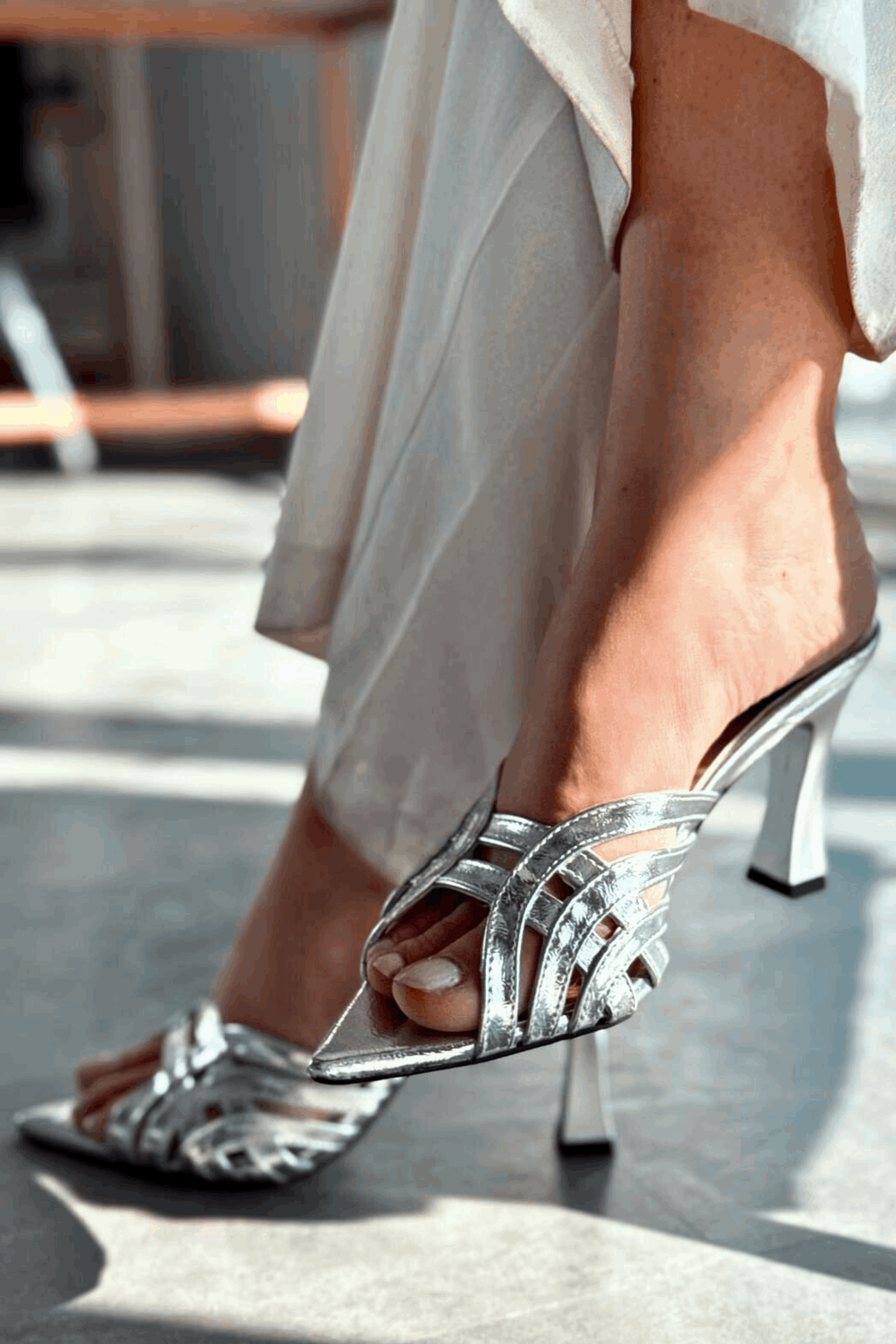 Lumon Silver Patent Faux Leather Strap Detail Pumps