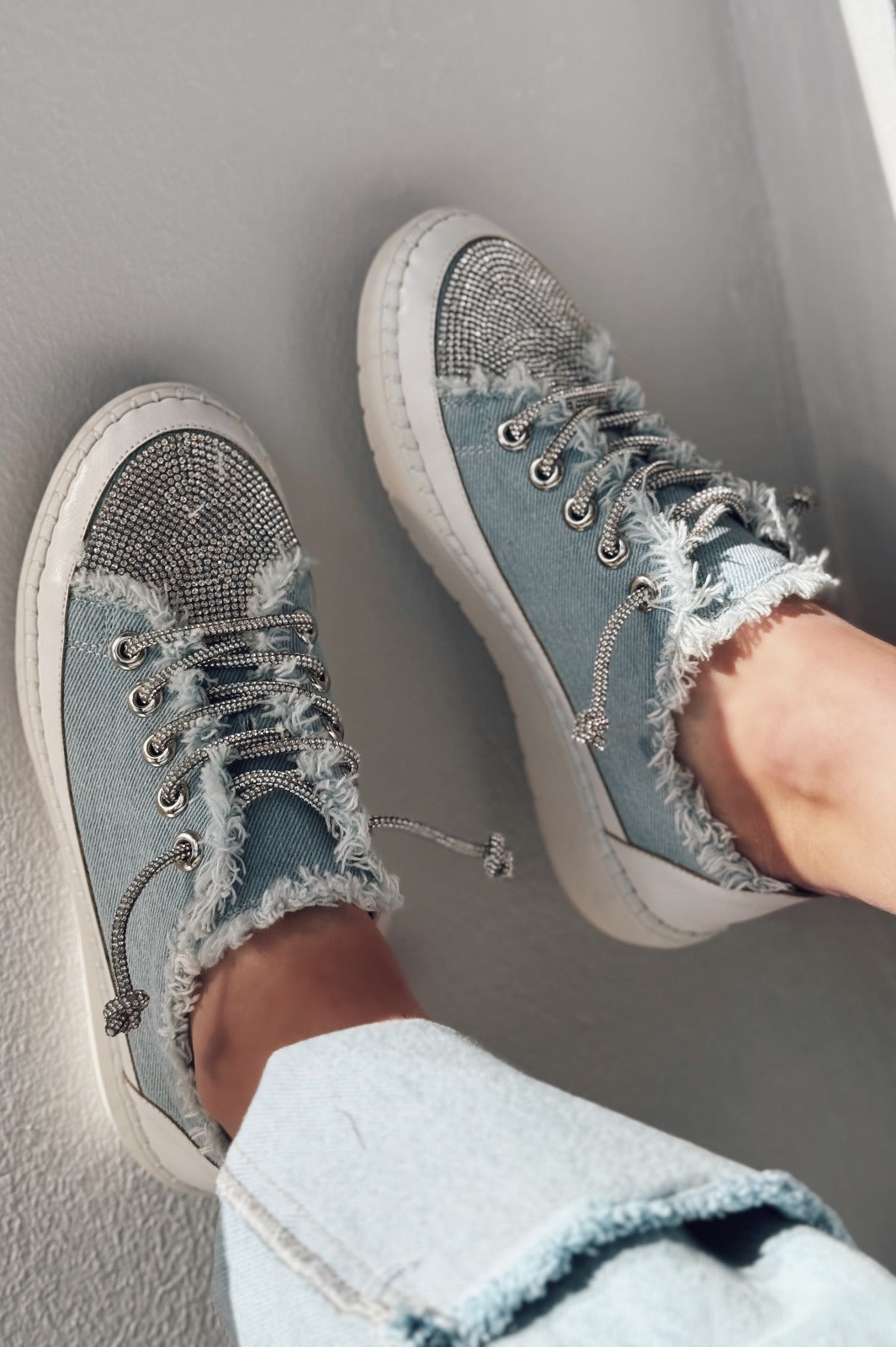 Delina Light Blue Jean Rhinestone Women's Sneakers