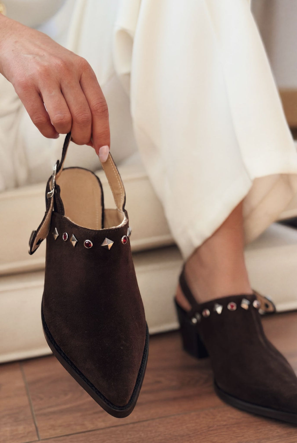 Velvorn Light Brown Genuine Suede Women's Cowboy Heel Pumps