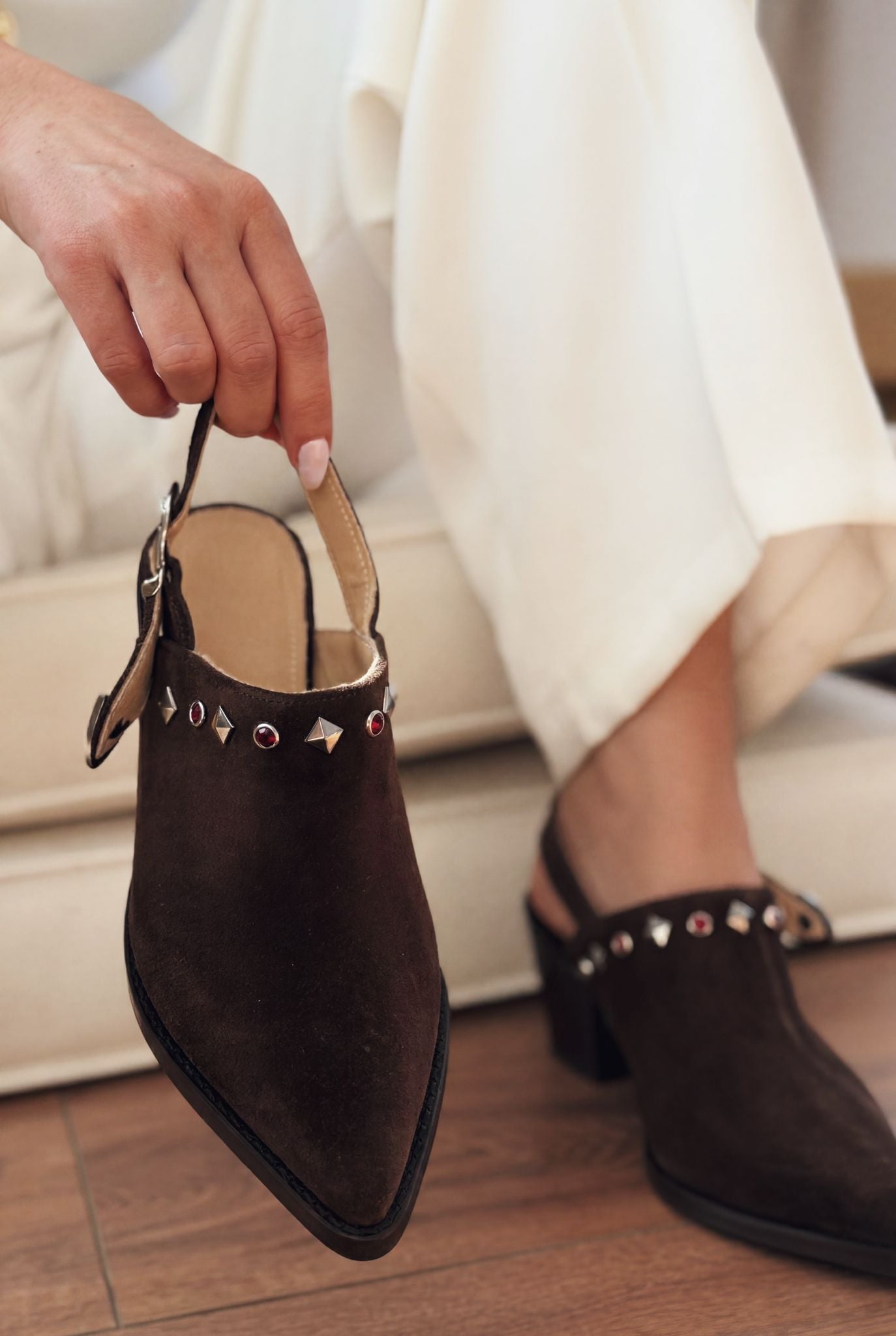 Velvorn Light Brown Genuine Suede Women's Cowboy Heel Pumps