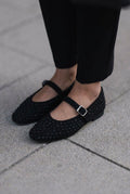 Orion Black Suede Black Crystal Detail Women's Flats