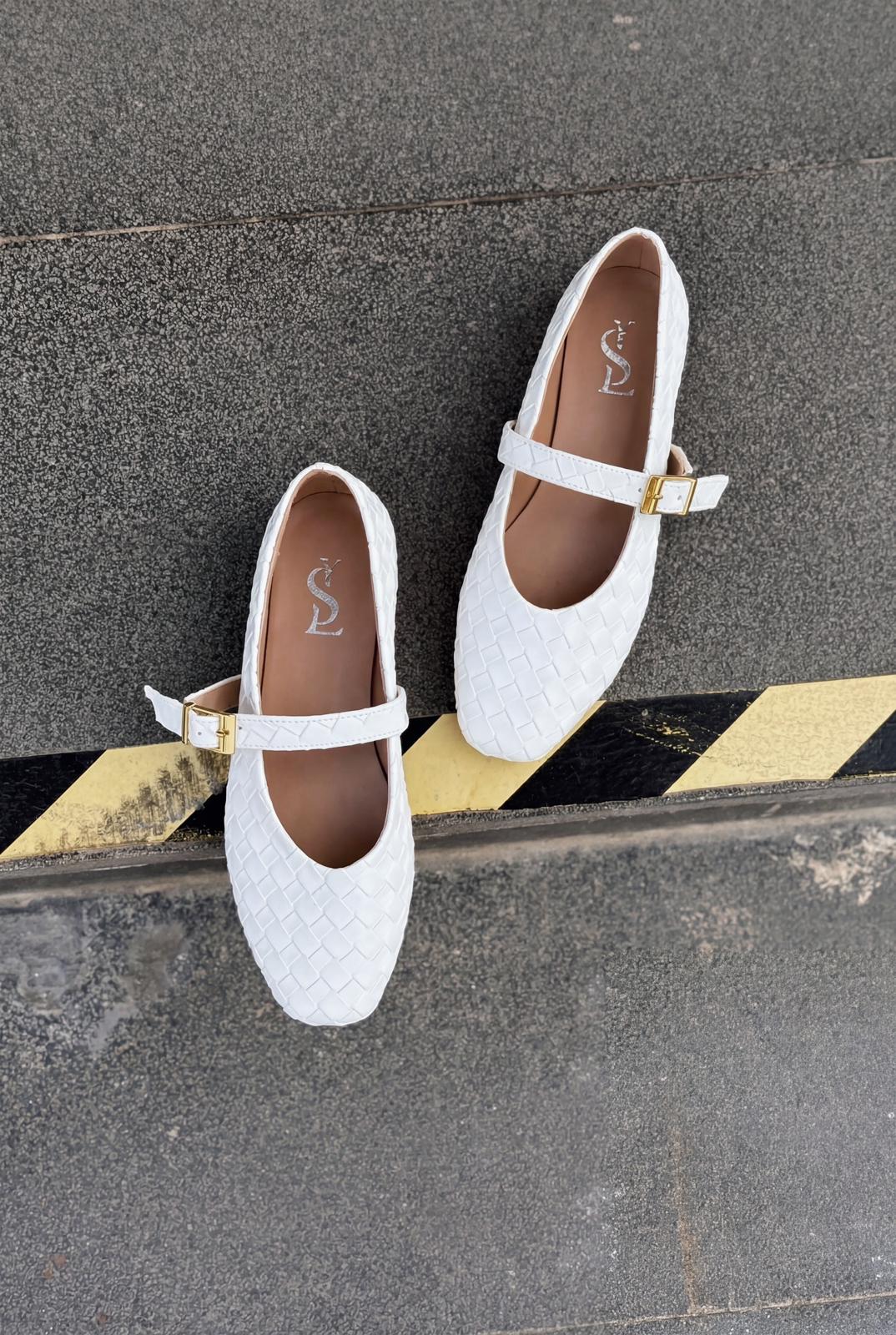 Vespera White Faux Leather Women's Flats