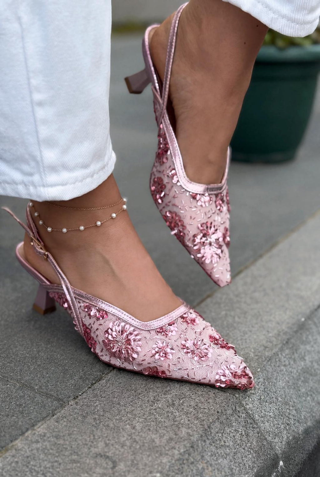 Serona Pink Embroidered Women's Stilettos