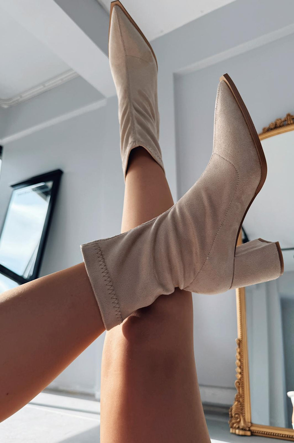 Caryne Beige Suede Women's Stretch Pumps Boots