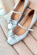 Ratins Silver Hologram Crinkle Faux Leather Bow Detail Women's Flats