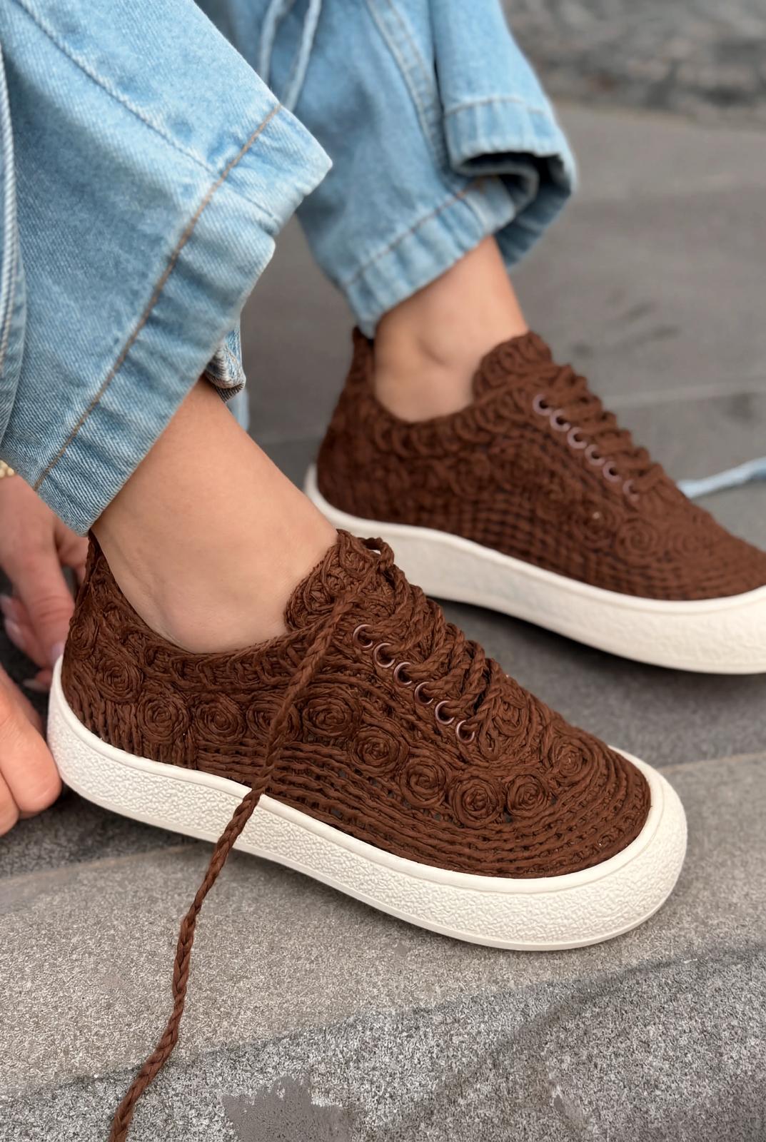 Sarrin Dark Brown Woven Women's Sneakers