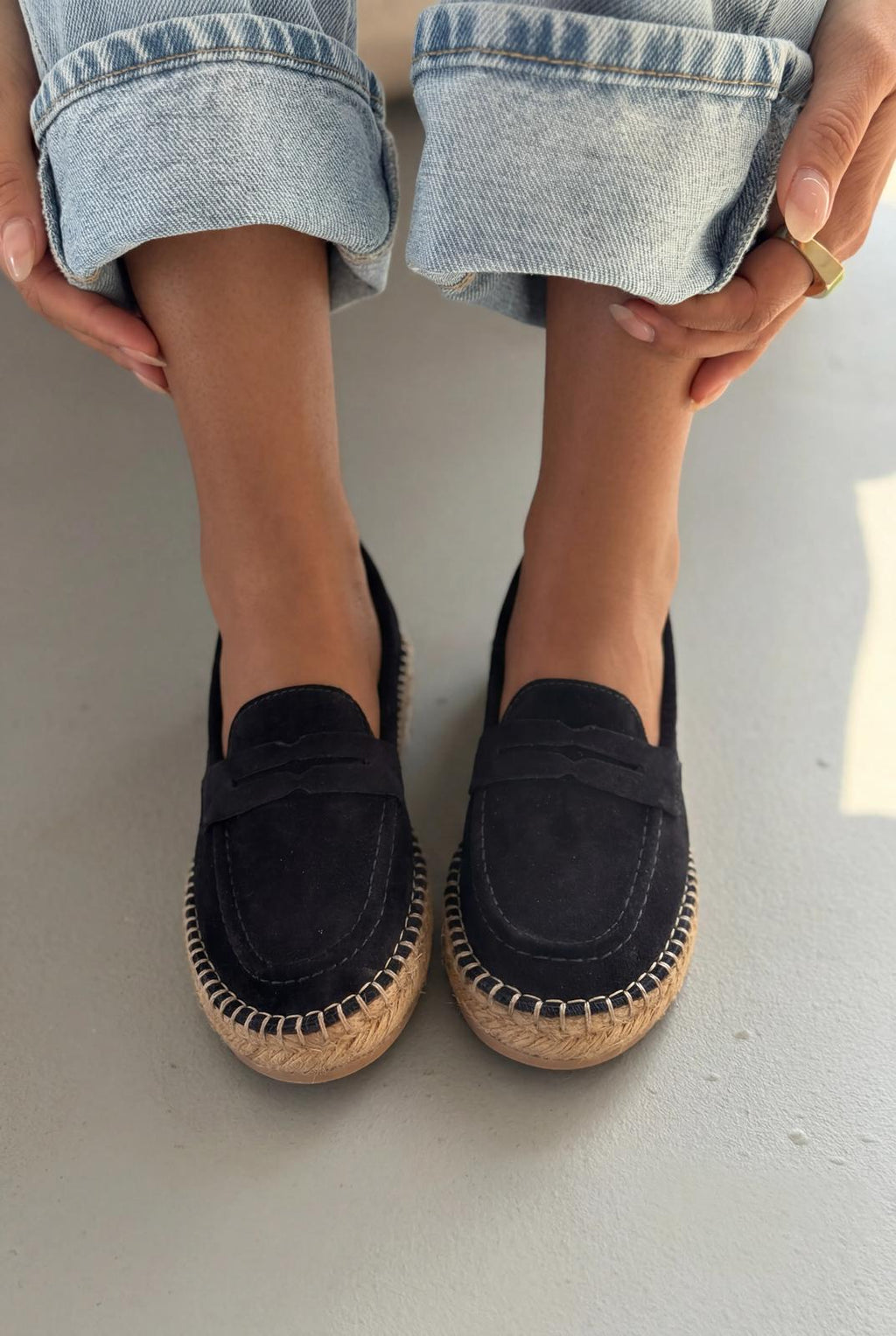 Celure Navy Genuine Suede Women's Espadrille Loafers