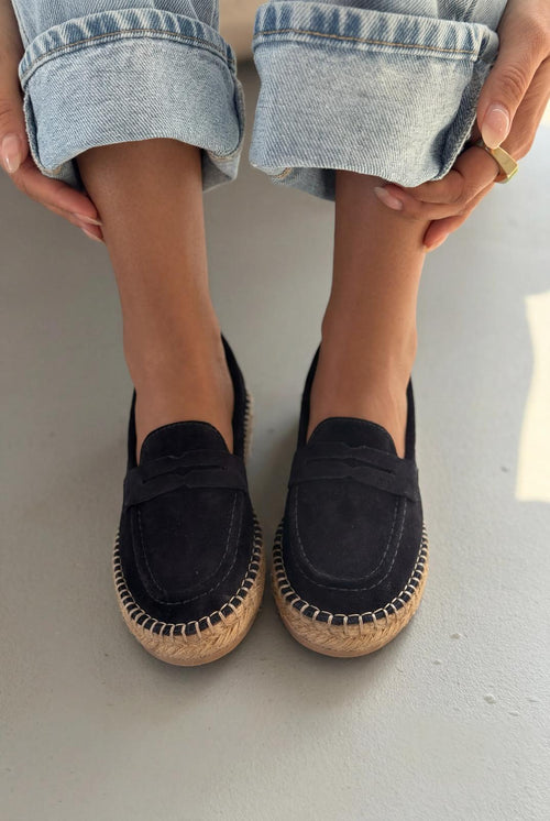 Celure Navy Genuine Suede Women's Espadrille Loafers