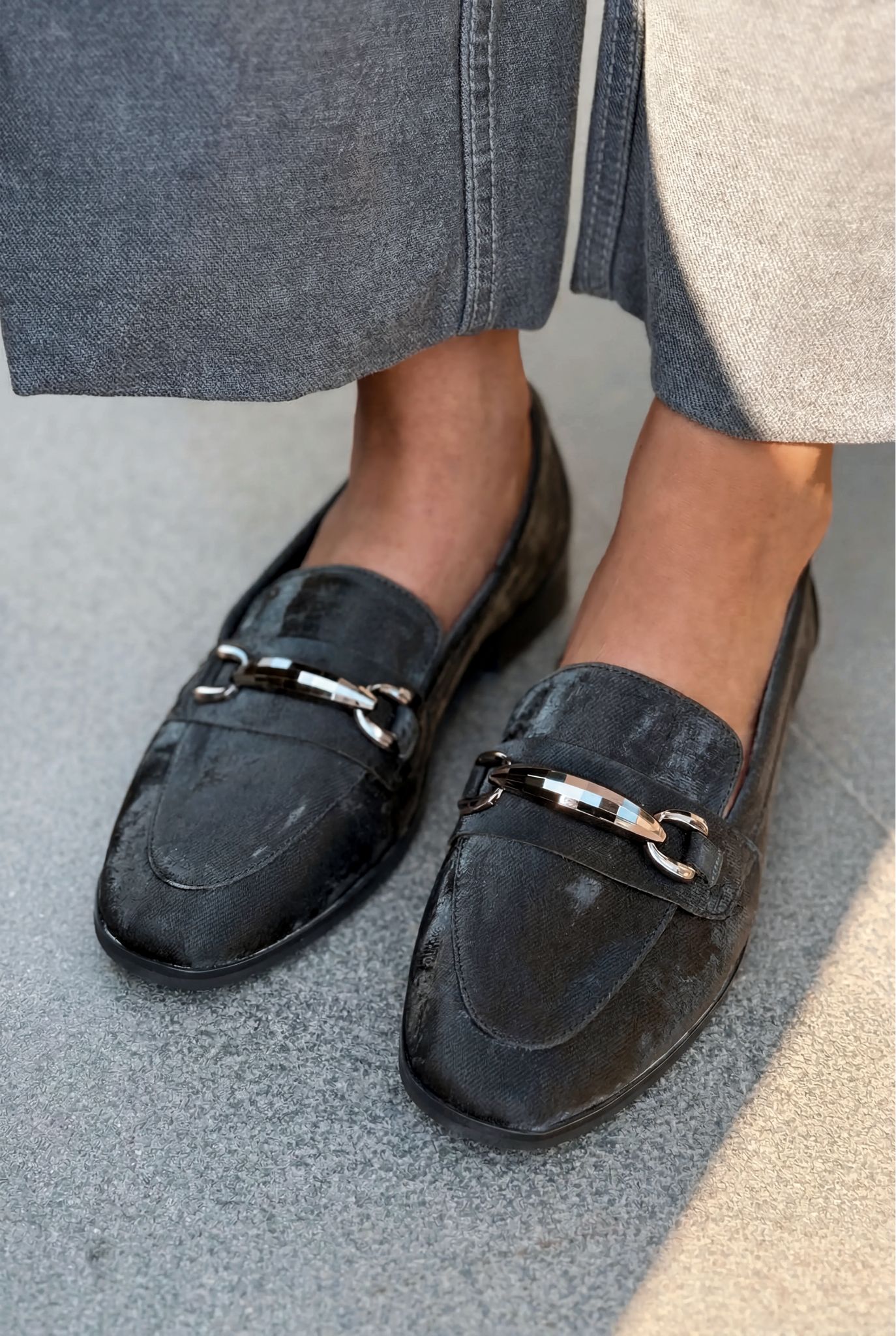Ardena Black Satin Women's Loafers