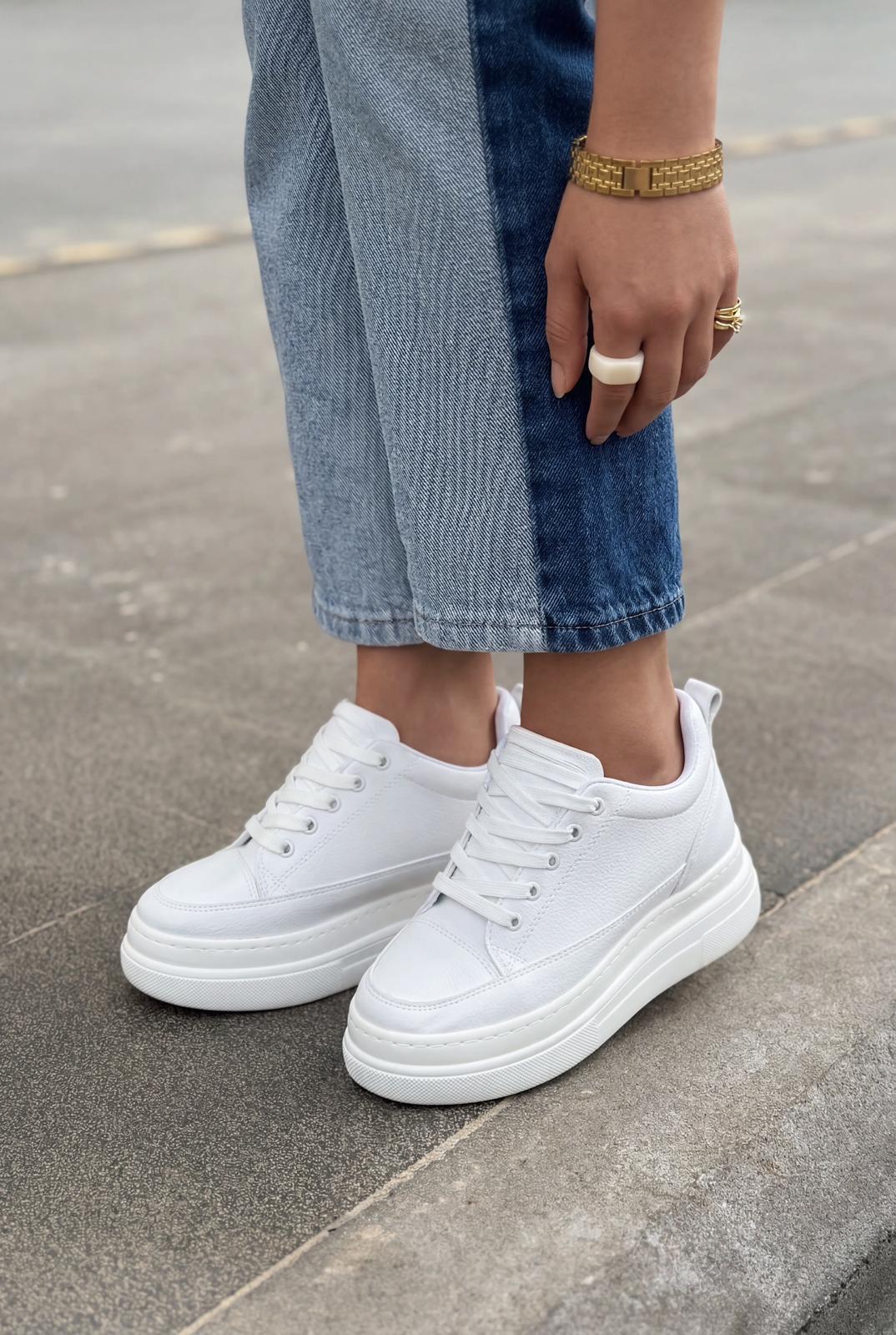 Korin White Faux Leather Women's Hidden Wedge Sneakers