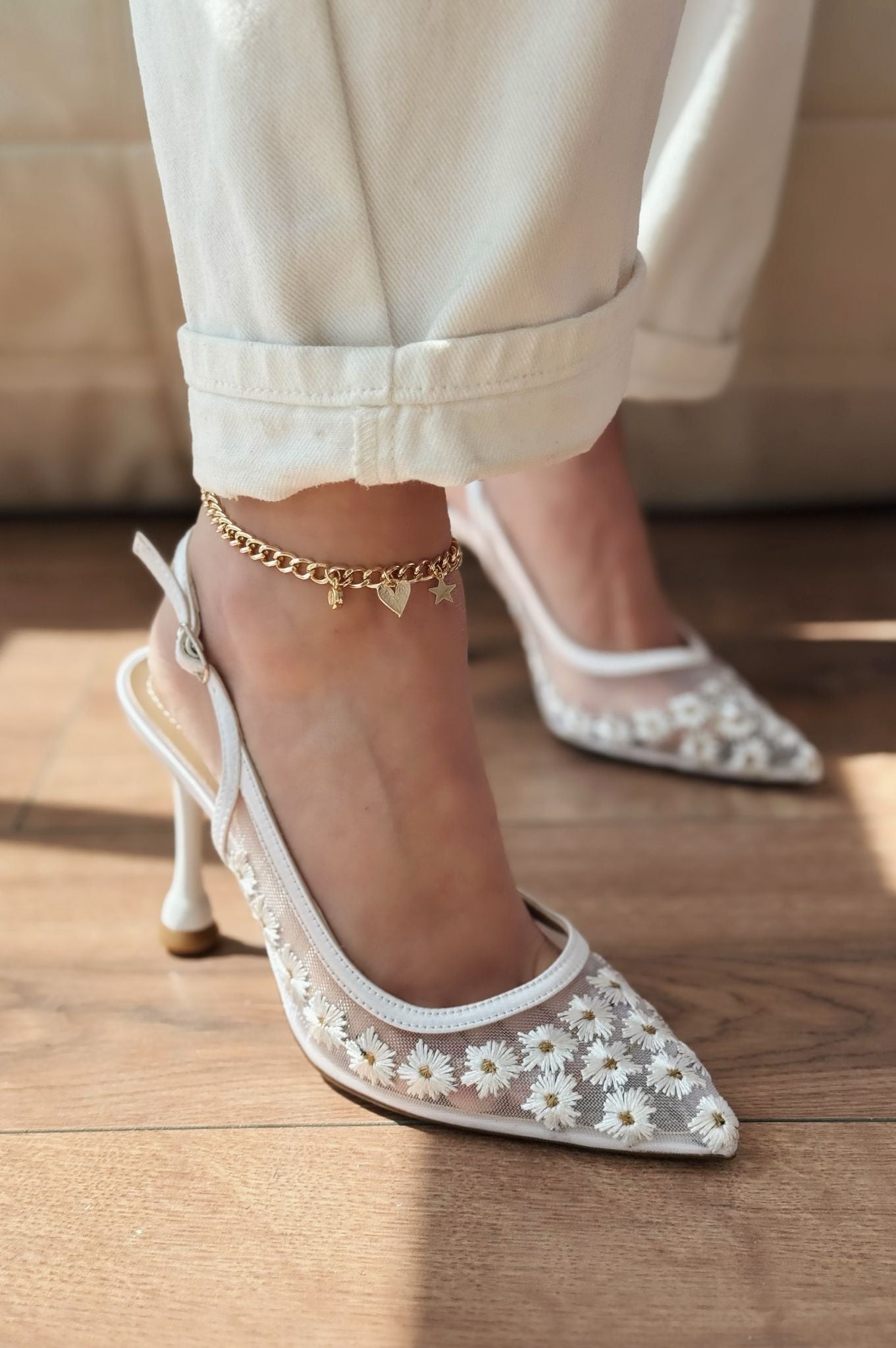 Dasewi White Mesh Women's Stilettos