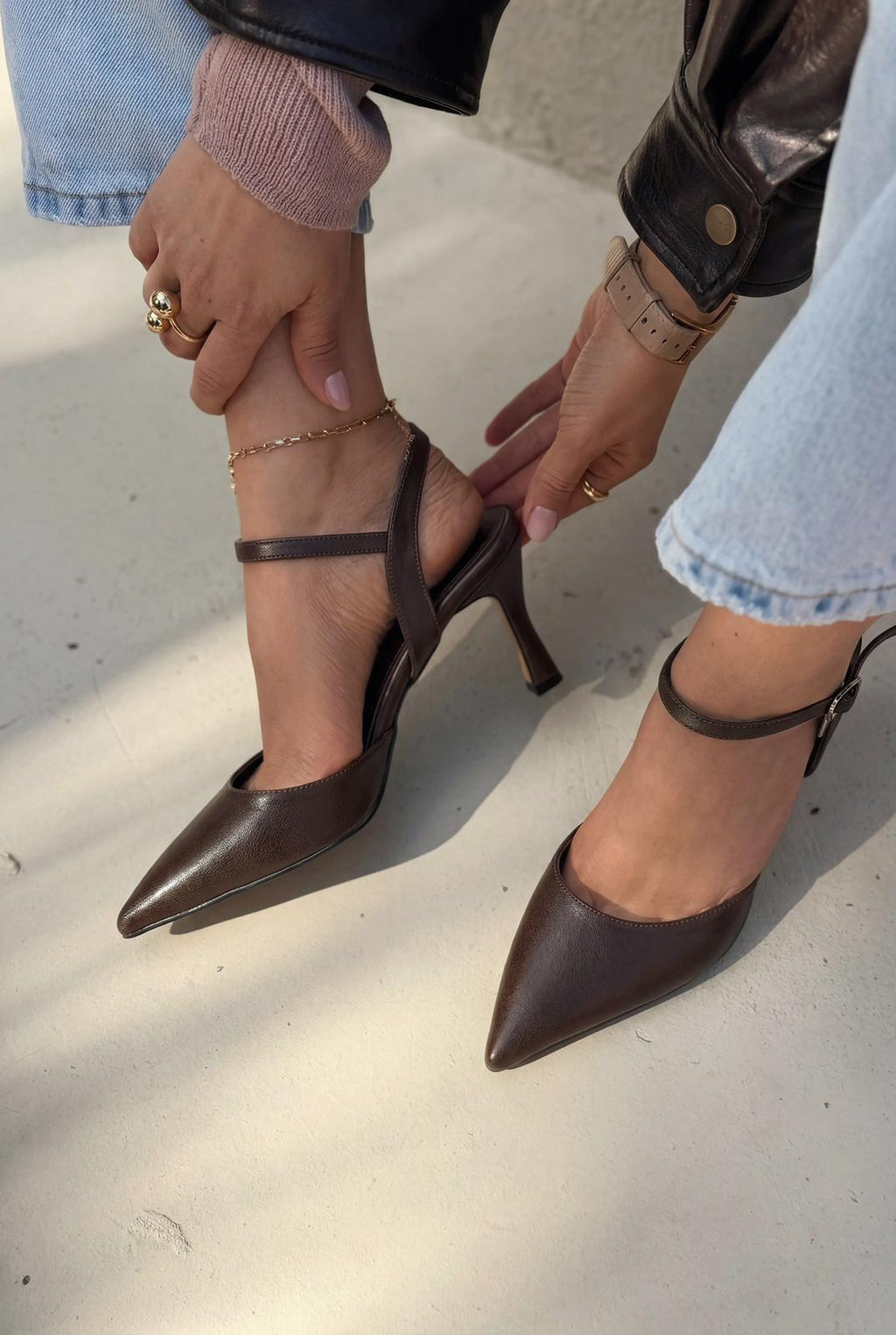 Beloria Light Brown Faux Leather Stilettos