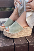 Lorver Green Genuine Suede Women's Wedge Heel Mules