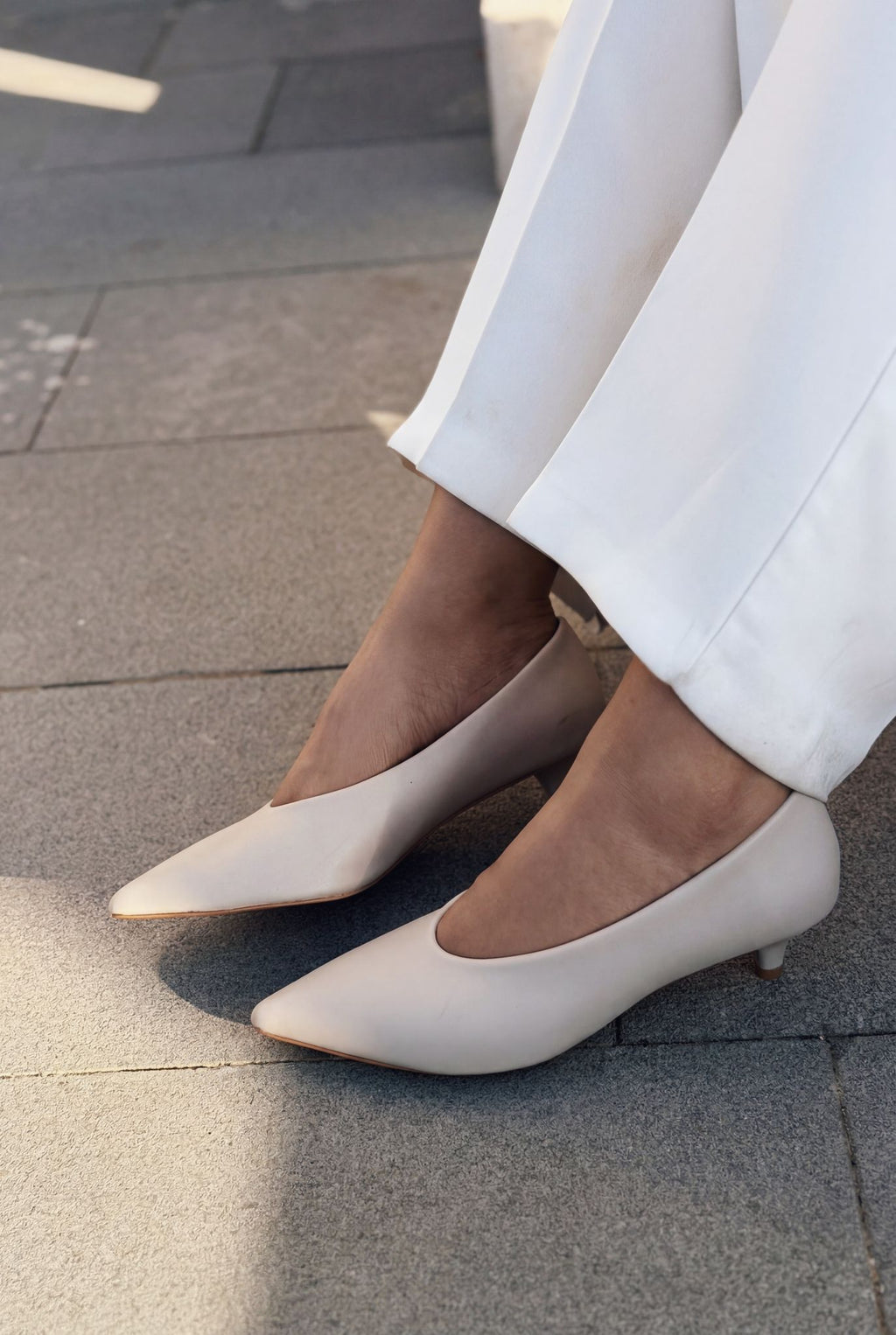Seranis Beige Genuine Leather Faux Leather Women's Stilettos
