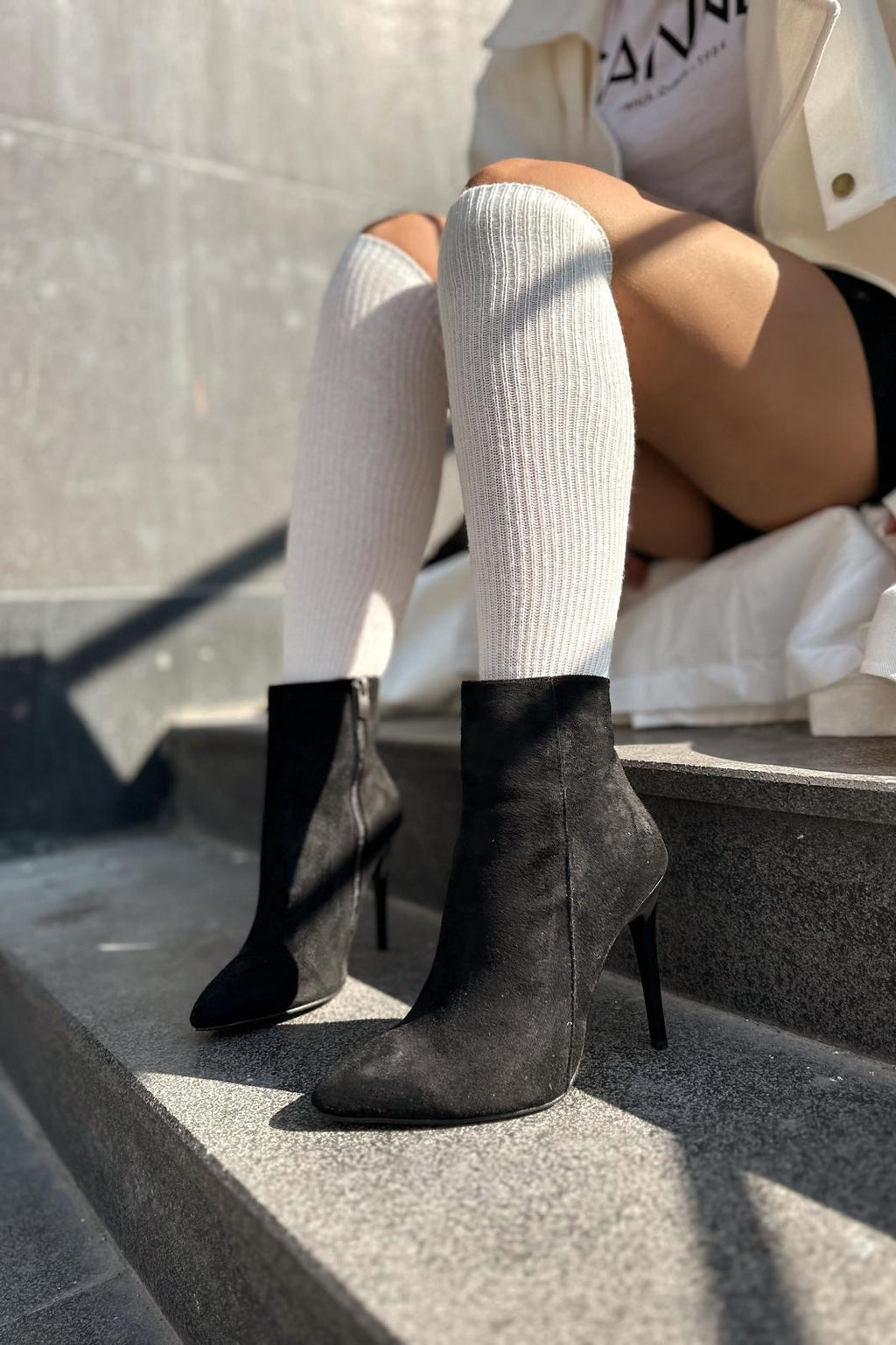 Vonce Black Suede Zip Detail Stiletto Heel Women's Boots