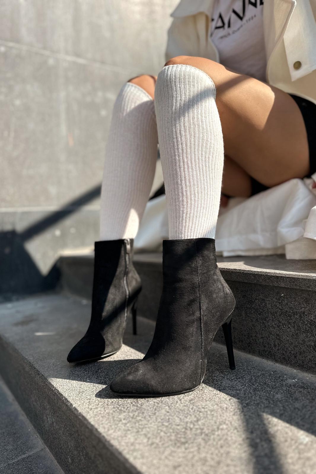 Vonce Black Suede Zip Detail Stiletto Heel Women's Boots