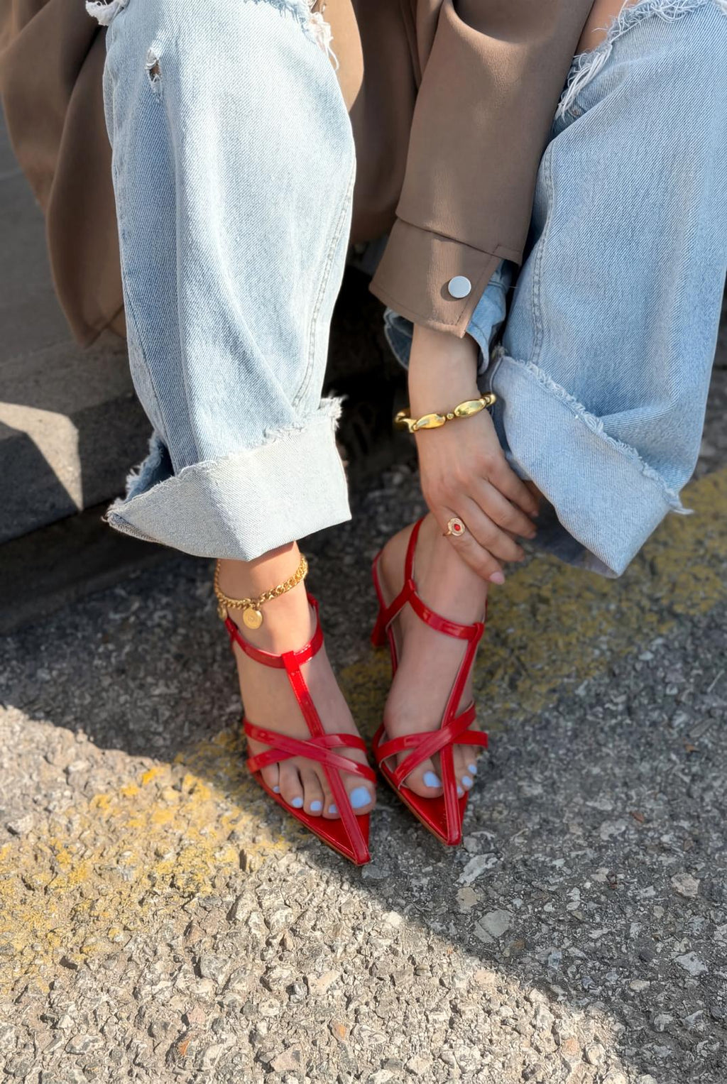 Morlen Red Patent Faux Leather Pumps Sandals