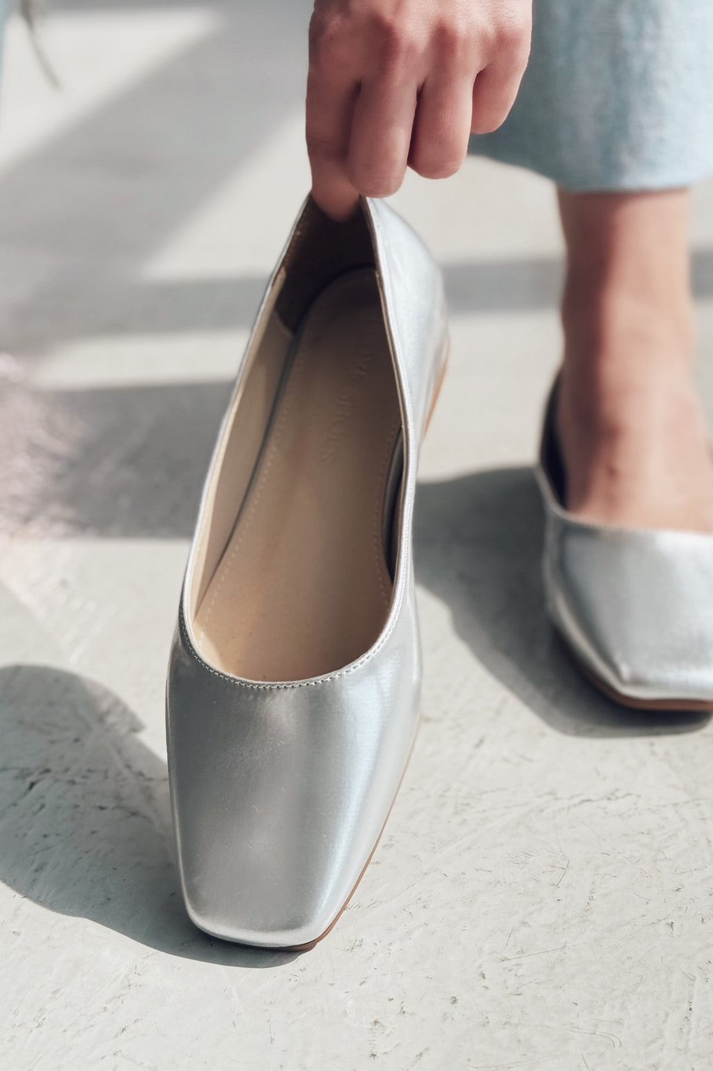 Canris Silver Faux Leather Women's Square Toe Mary Jane Flats