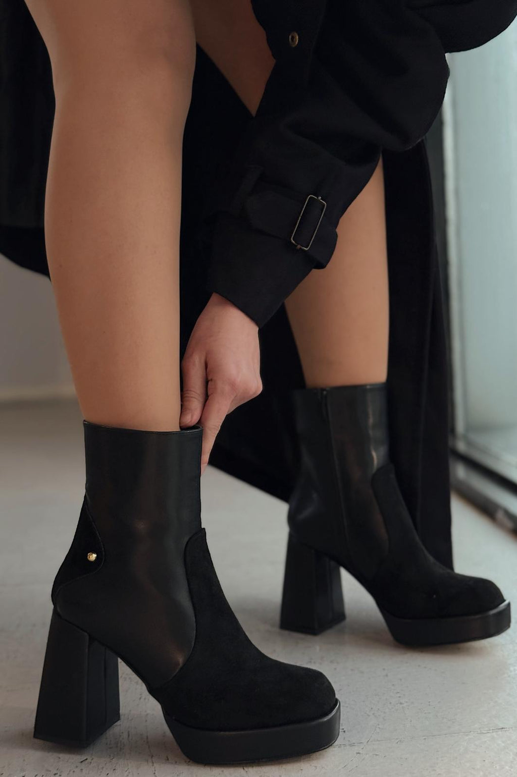 Olexsa Black Faux Leather High Heel Women's Boots