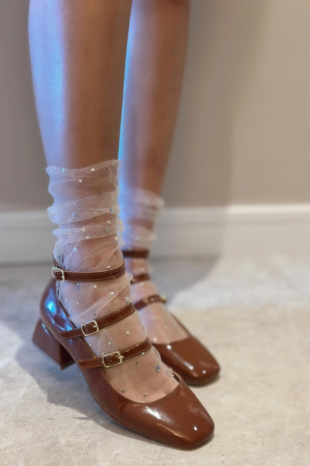 Noteras Brown Patent Faux Leather Women's Mary Jane