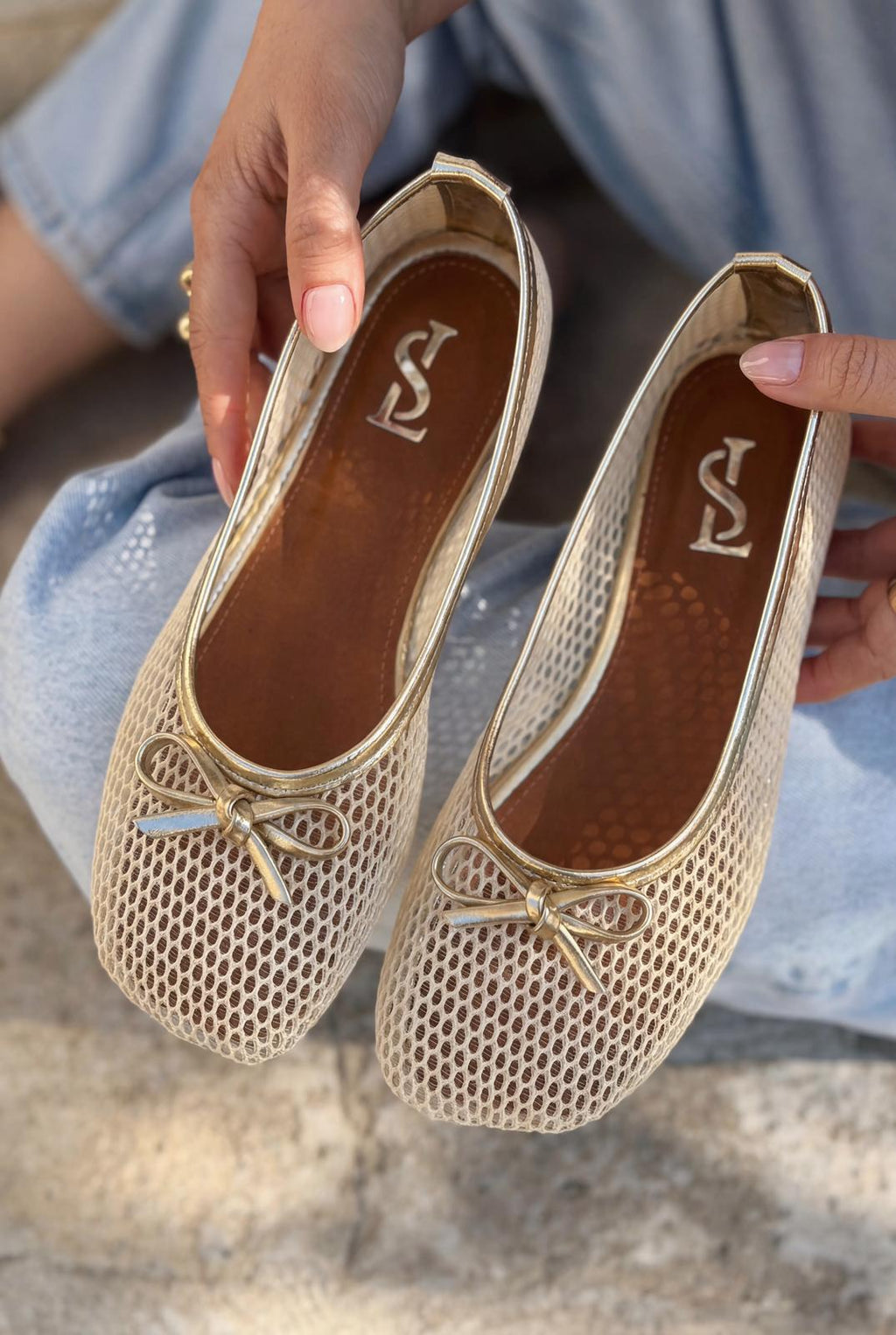 Torina Beige Mesh Women's Flats