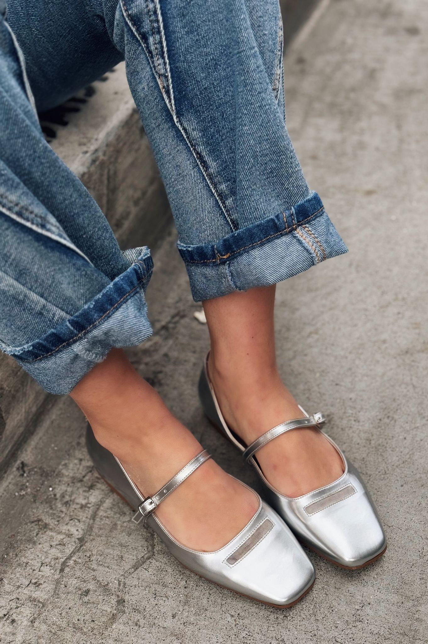 Lufora Silver Faux Leather Buckle Detail Women's Flats