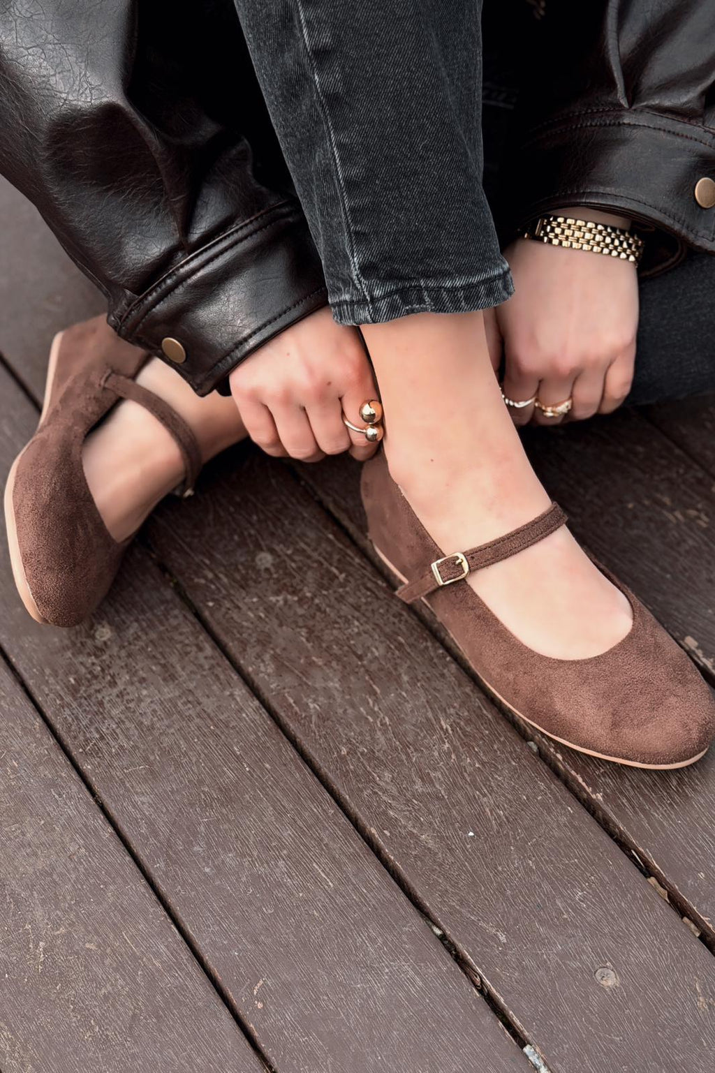 Tenris Dark Brown Suede Women's Wedge Heel Flats