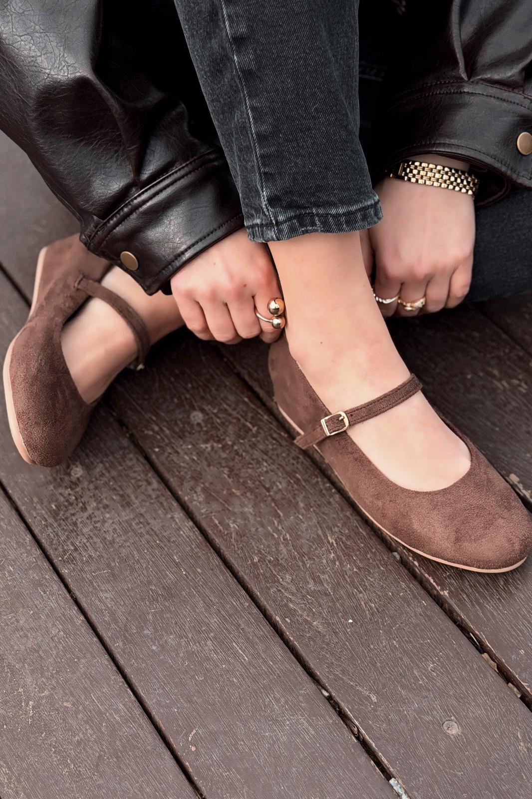 Tenris Dark Brown Suede Women's Wedge Heel Flats