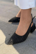Dunes Black Satin Women's Pumps