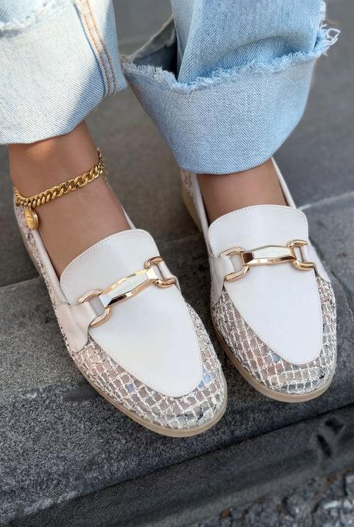 Delter Beige Faux Leather Mesh Women's Loafers