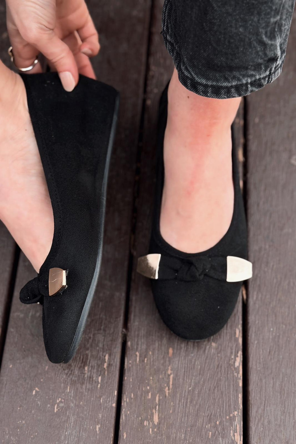 Orphel Black Suede Women's Wedge Heel Flats