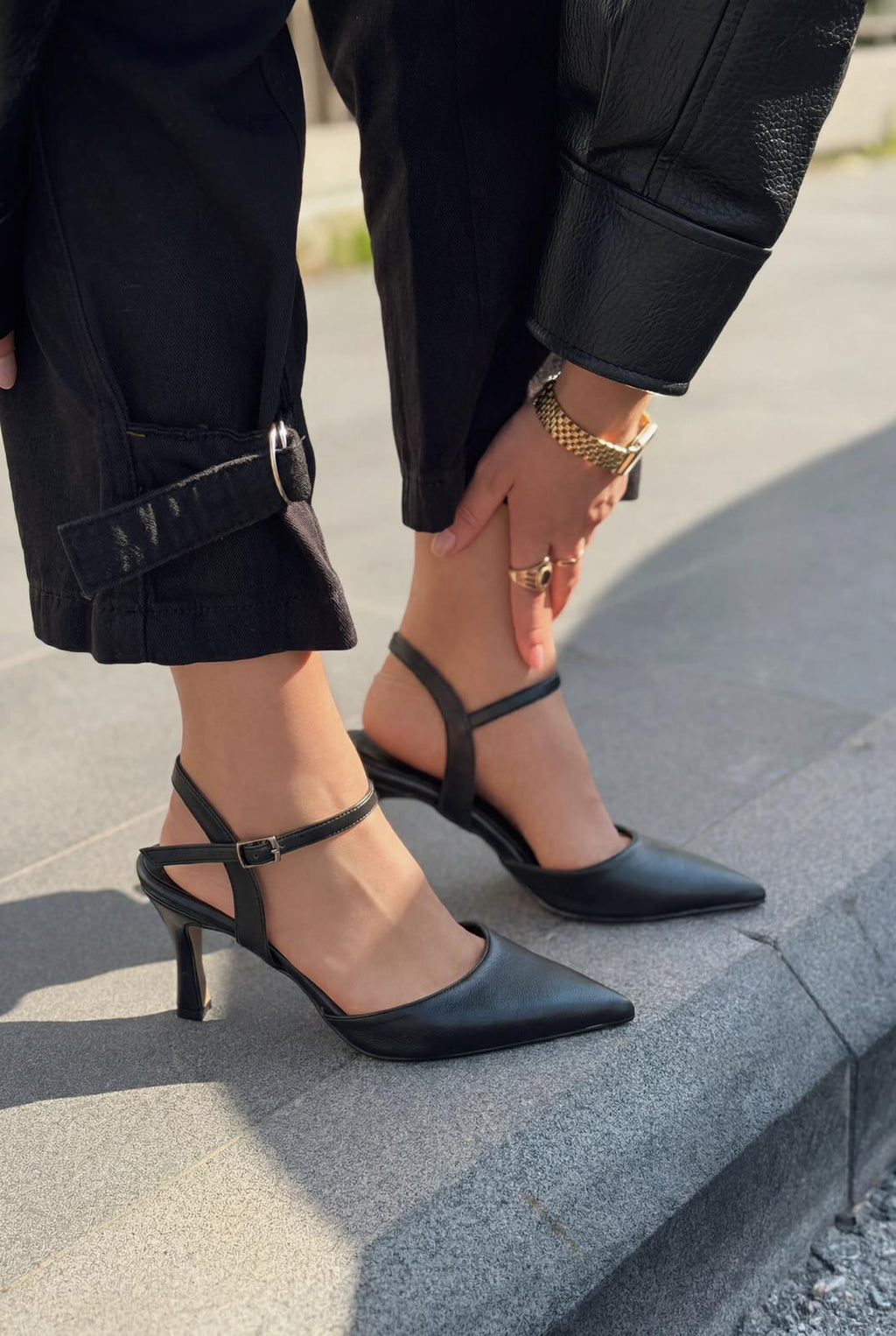 Beloria Black Faux Leather Women's Stilettos