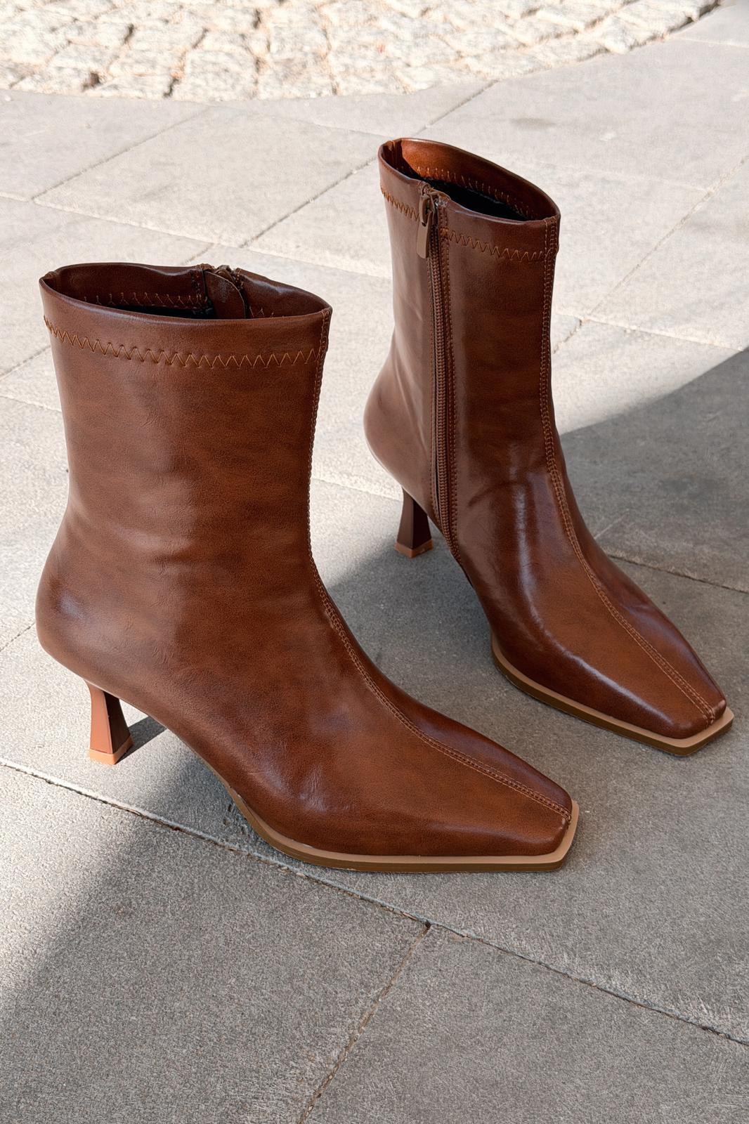 Alderie Tan Faux Leather Women's Pumps Boots