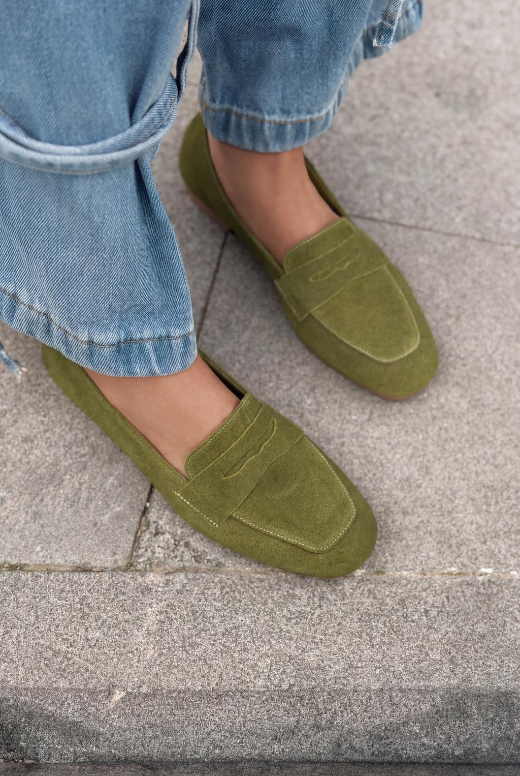 Melniel Khaki Genuine Suede Women's Loafers