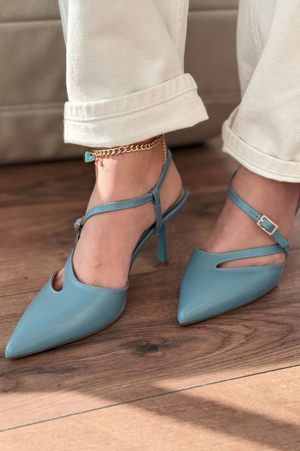Flamor Baby Blue Faux Leather Women's Stilettos