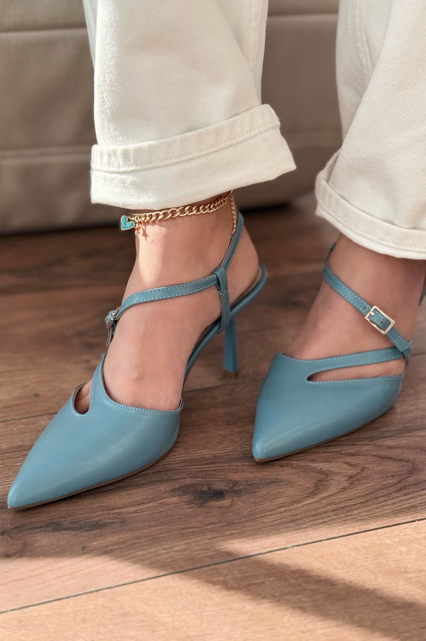 Flamor Baby Blue Faux Leather Women's Stilettos