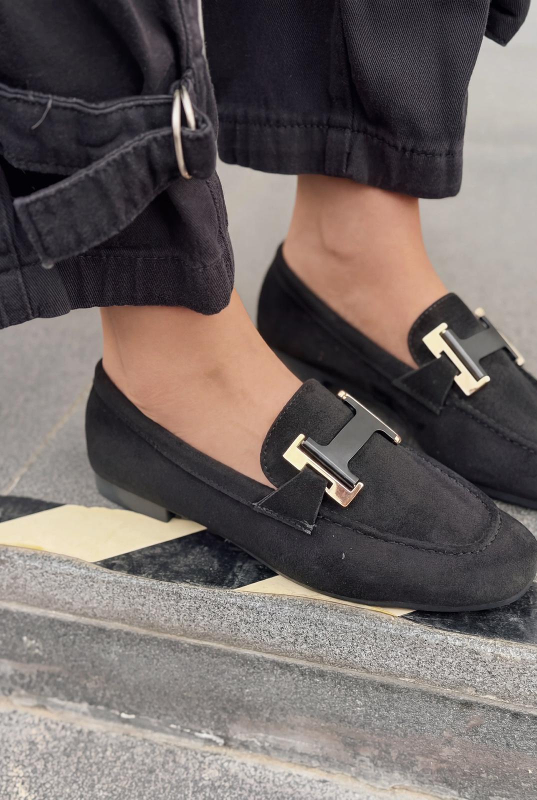 Elara Black Suede Women's Loafers