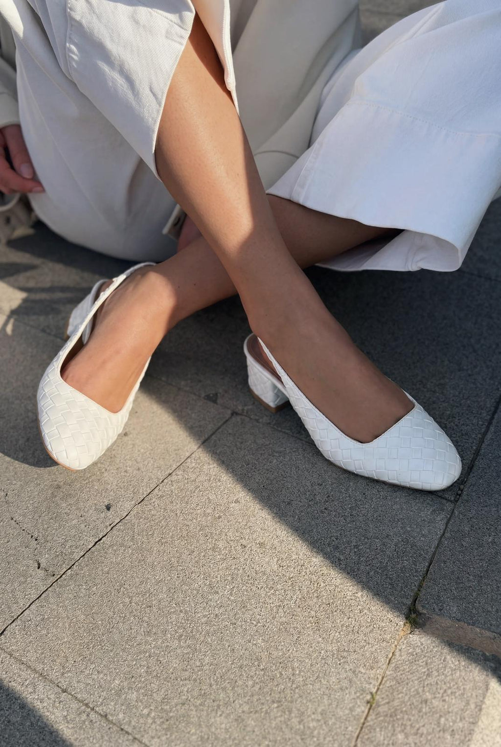 Solen White Faux Leather Woven Detail Women's Mary Jane